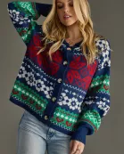Navy & Multicolored Patterned Cardigan