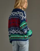 Navy & Multicolored Patterned Cardigan