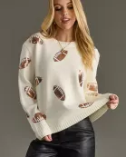 Cream Sequin Footballs Sweater