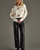 Cream Sequin Footballs Sweater