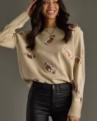 Tan Sequin Footballs Sweater