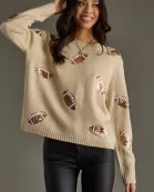 Tan Sequin Footballs Sweater