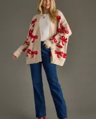 Tan & Red Bow Cardigan