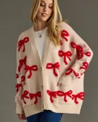 Tan & Red Bow Cardigan