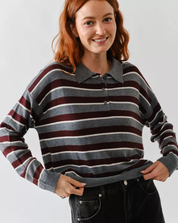 MAS3274 STRIPE POLO LONG SLEEVES KNIT SWEATER