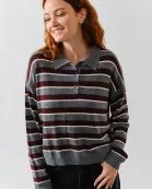 MAS3274 STRIPE POLO LONG SLEEVES KNIT SWEATER