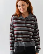 MAS3274 STRIPE POLO LONG SLEEVES KNIT SWEATER
