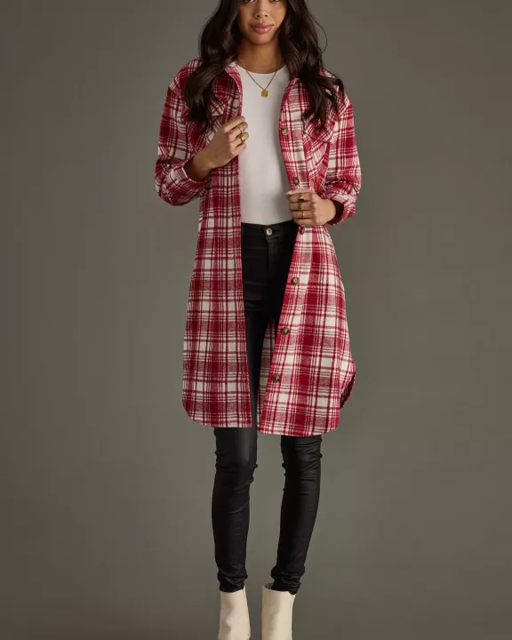 Red & White Plaid Long Shacket