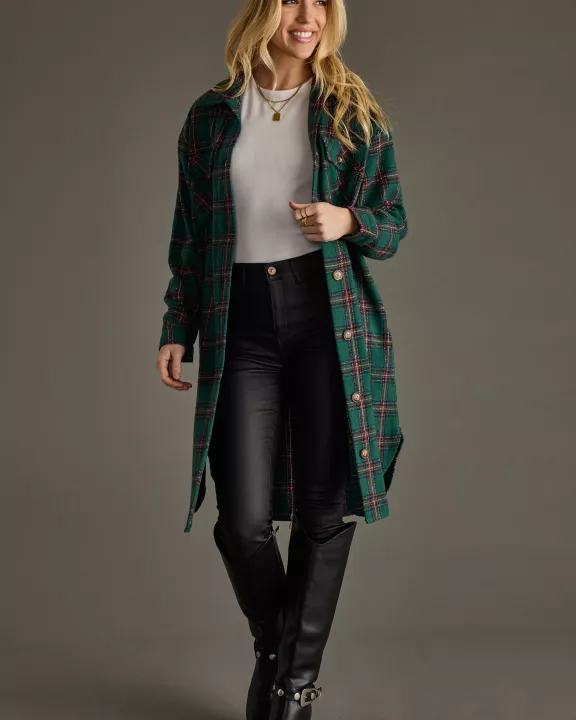 Green, Red & Blue Plaid Long Shacket