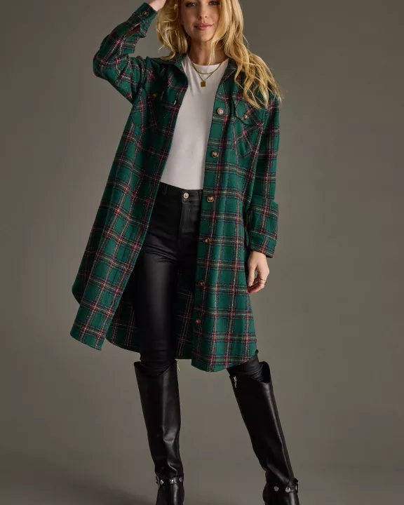 Green, Red & Blue Plaid Long Shacket