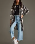 Black, Ivory & Brown Plaid Long Shacket