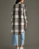 Black, Ivory & Brown Plaid Long Shacket