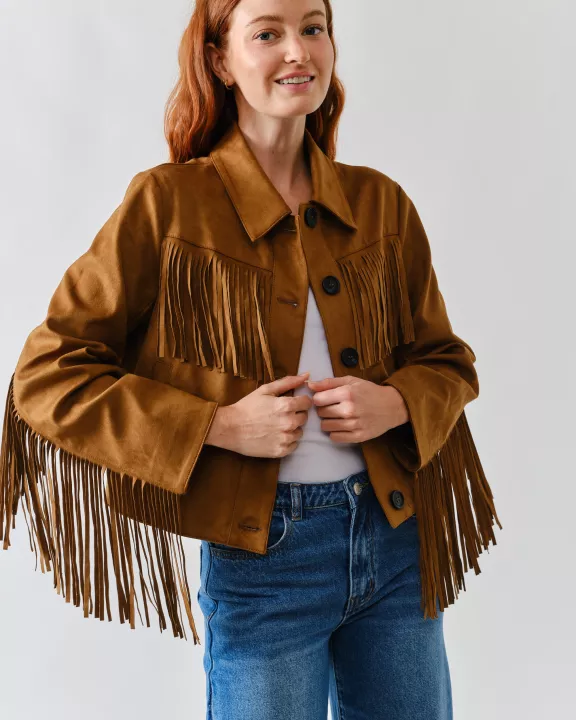 MAJ3277 FAUX SUEDE FRINGE JACKET