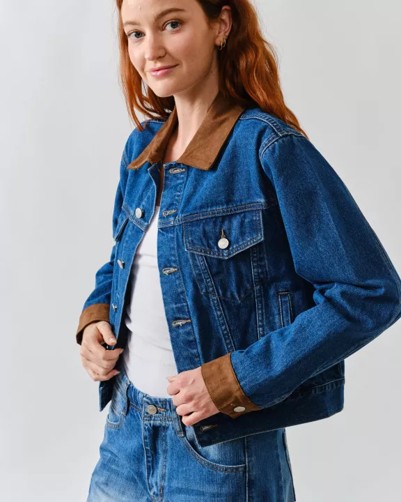 MAJ3279 SUEDE COLLAR DENIM JACKET