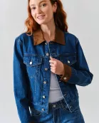 MAJ3279 SUEDE COLLAR DENIM JACKET