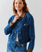 MAJ3279 SUEDE COLLAR DENIM JACKET