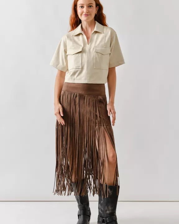 MAS3278 SUEDE FRINGE MIDI SKIRTS