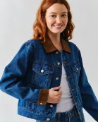MAJ3279 SUEDE COLLAR DENIM JACKET