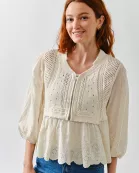MAS3281 MIX MEDIA BABYDOLL SWEATER W/HALF ZIPUP