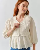 MAS3281 MIX MEDIA BABYDOLL SWEATER W/HALF ZIPUP
