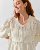 MAS3281 MIX MEDIA BABYDOLL SWEATER W/HALF ZIPUP