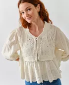 MAS3281 MIX MEDIA BABYDOLL SWEATER W/HALF ZIPUP