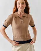 MAS3307 CONTRAST DOUBLE RIBBAND COLLAR SWEATER