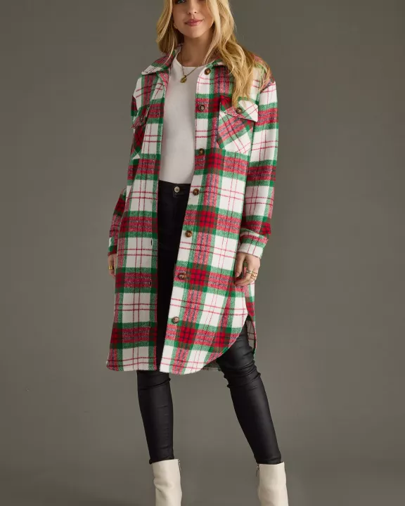 Red, Green & White Plaid Long Shacket