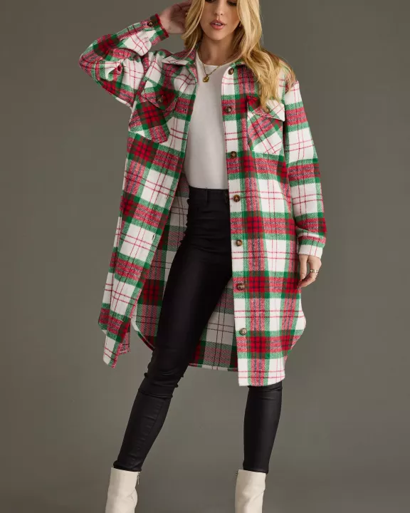 Red, Green & White Plaid Long Shacket