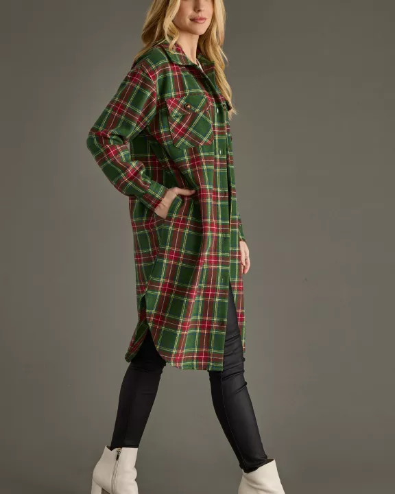 Green & Red Plaid Long Shacket