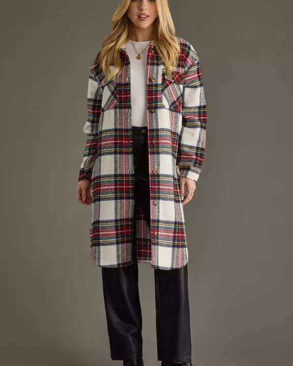 Ivory & Multicolored Plaid Long Shacket