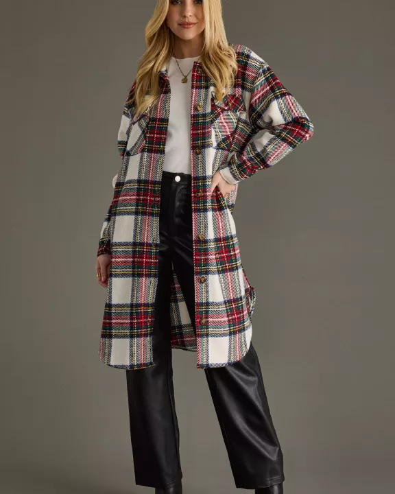 Ivory & Multicolored Plaid Long Shacket