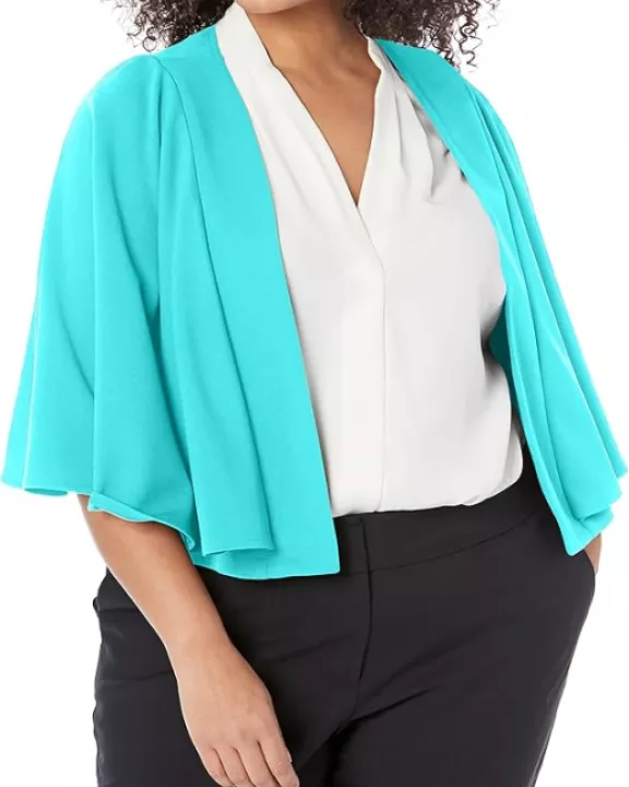 London Times Open Front Flutter Sleeve Solid Capelet Cloud Crepe