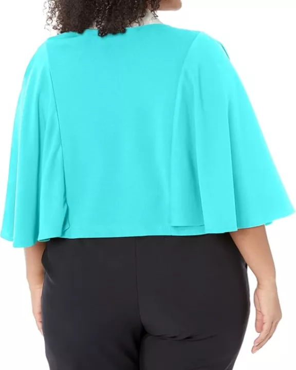 London Times Open Front Flutter Sleeve Solid Capelet Cloud Crepe