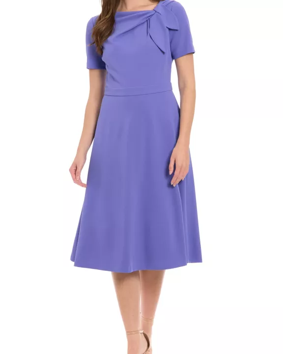 London Times Colleen Asymmetrical Unique Detail Neckline Fit-and-Flare Midi Dress