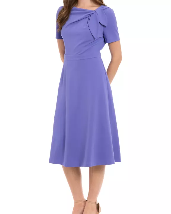 London Times Colleen Asymmetrical Unique Detail Neckline Fit-and-Flare Midi Dress