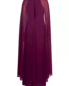R&M Richards Pearl Bead Round Neckline Gown Dress with Cape
