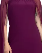 R&M Richards Pearl Bead Round Neckline Gown Dress with Cape