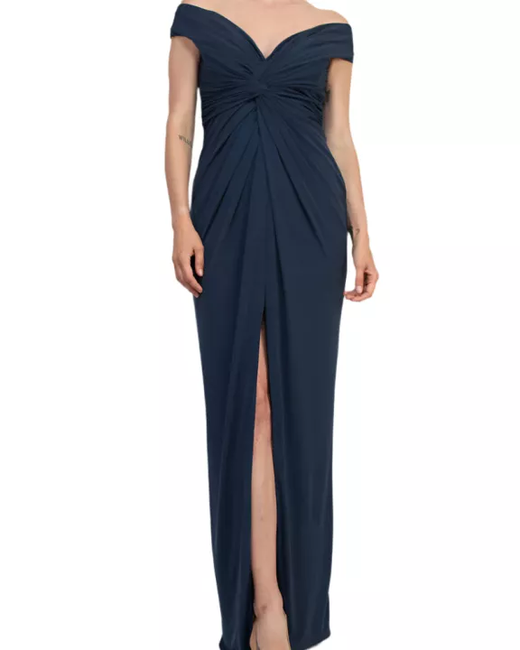 Katie May Off-The-Shoulder Front Knot Accent Hazel Gown Dress
