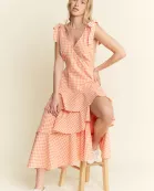 PLUS SIZE Sleeveless Gingham Print Tiered Midi Dress