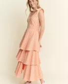 PLUS SIZE Sleeveless Gingham Print Tiered Midi Dress