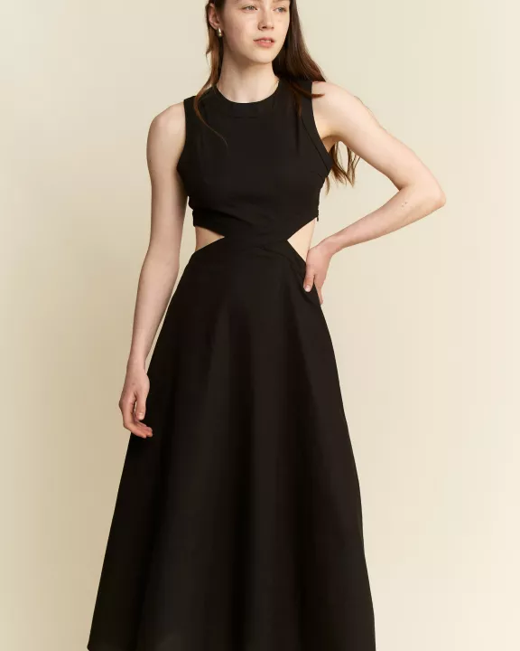 SOLID LINEN MIDI DRESS