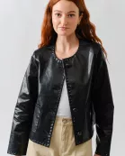 MAJ3284 WHIPSTITCH EDGE FAUX LEATHER JACEKT
