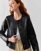 MAJ3284 WHIPSTITCH EDGE FAUX LEATHER JACEKT