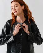 MAJ3284 WHIPSTITCH EDGE FAUX LEATHER JACEKT