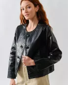 MAJ3284 WHIPSTITCH EDGE FAUX LEATHER JACEKT