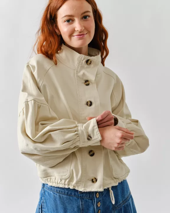 MAJ3306 BALLON SLEEVE TWILL JACKET DRAWSTING WAIST