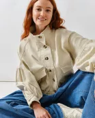 MAJ3306 BALLON SLEEVE TWILL JACKET DRAWSTING WAIST