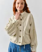 MAJ3306 BALLON SLEEVE TWILL JACKET DRAWSTING WAIST