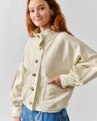 MAJ3306 BALLON SLEEVE TWILL JACKET DRAWSTING WAIST